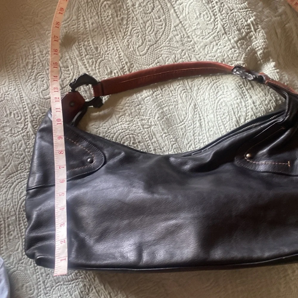 Black Leather Hobo Bag with Tan Shoulder Strap
